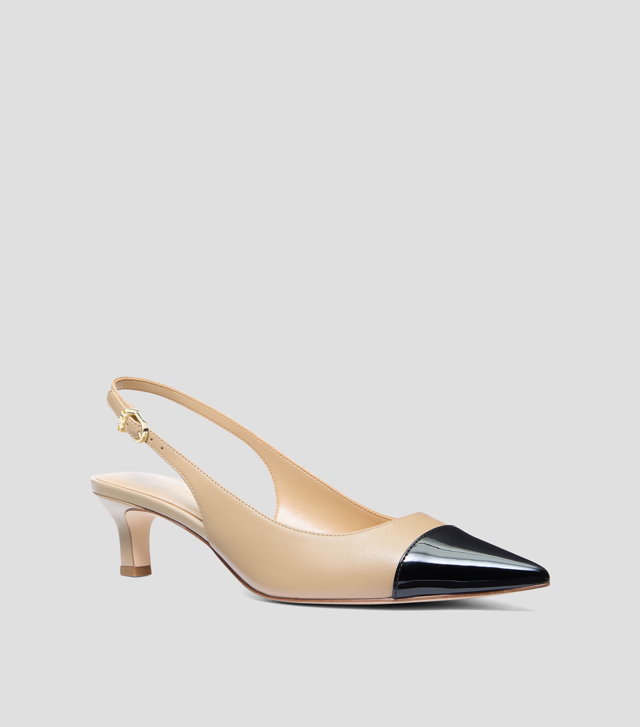 Zapatillas tacón bajo delgado en piel lisas Mujer